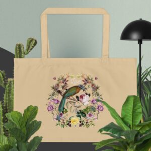 Private: Bird And Flowers Large organic tote bag - large eco tote oyster back d f c - Shujaa Designs