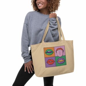 Private: Pop Lips Large organic tote bag - large eco tote oyster front c ba e - Shujaa Designs