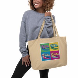Private: T-Rex Large organic tote bag - large eco tote oyster front c e - Shujaa Designs
