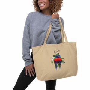 Private: Lorikeet Love Large organic tote bag - large eco tote oyster front d bf eaa - Shujaa Designs