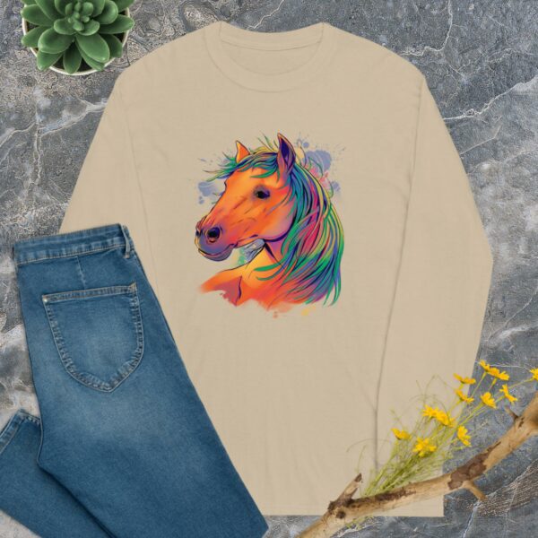 Private: Watercolor Horse Long Sleeve Shirt - mens long sleeve shirt sand front ba ef f - Shujaa Designs
